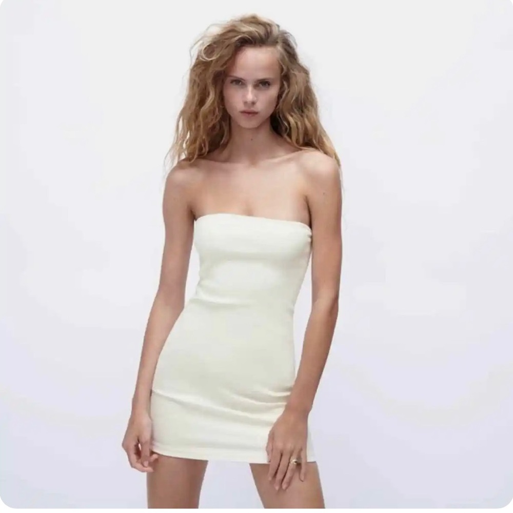 New with tag ZARA White Denim Bodycon Bandeau Mini Dress